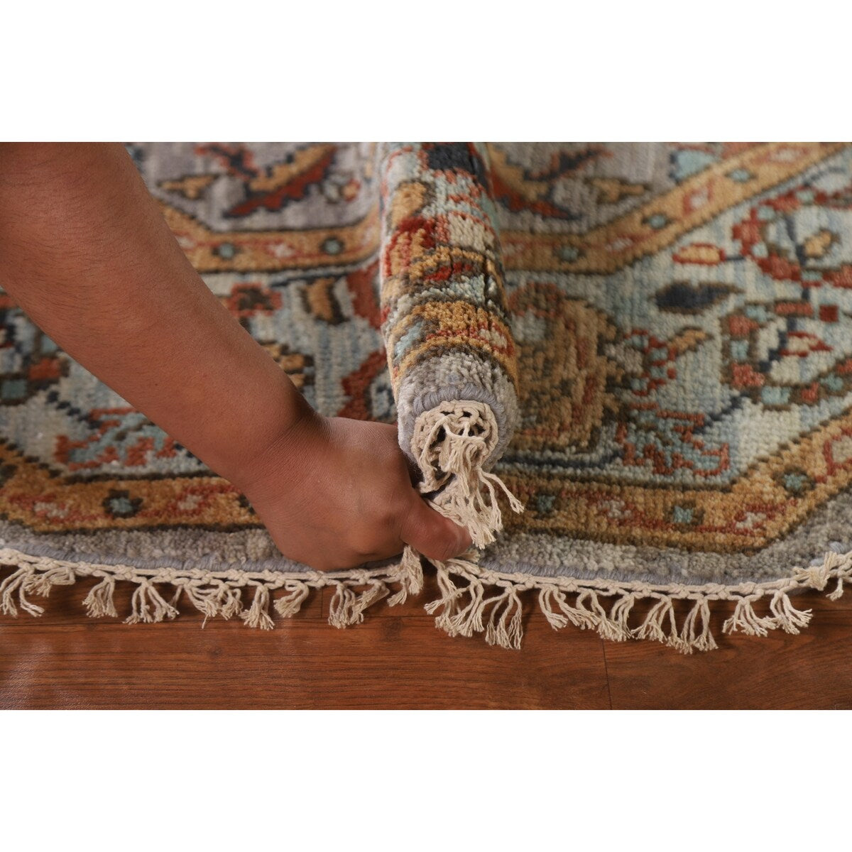 Floral Heriz Serapi Oriental Octagon Rug Handmade Wool Carpet - 6'0"x 5'9"