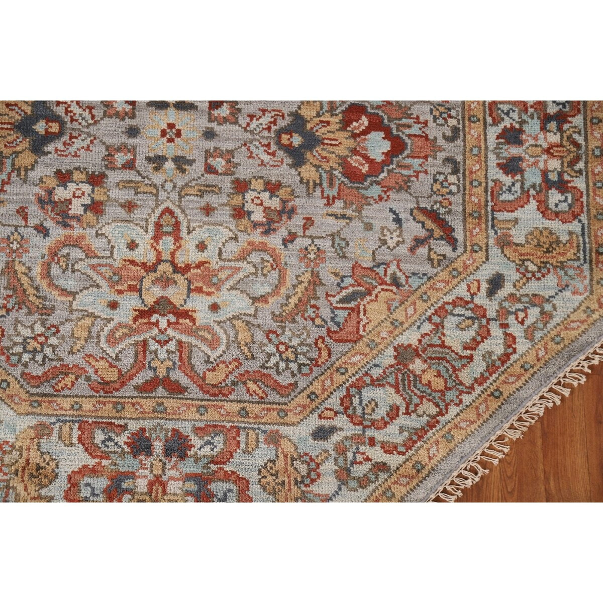 Floral Heriz Serapi Oriental Octagon Rug Handmade Wool Carpet - 6'0"x 5'9"