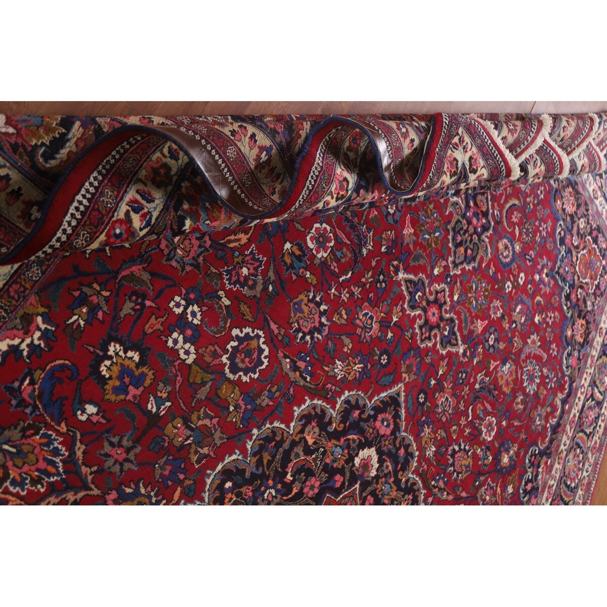 Floral Mashad Persian Large Vintage Rug Handmade Wool Carpet - 10'3" x 15'10"