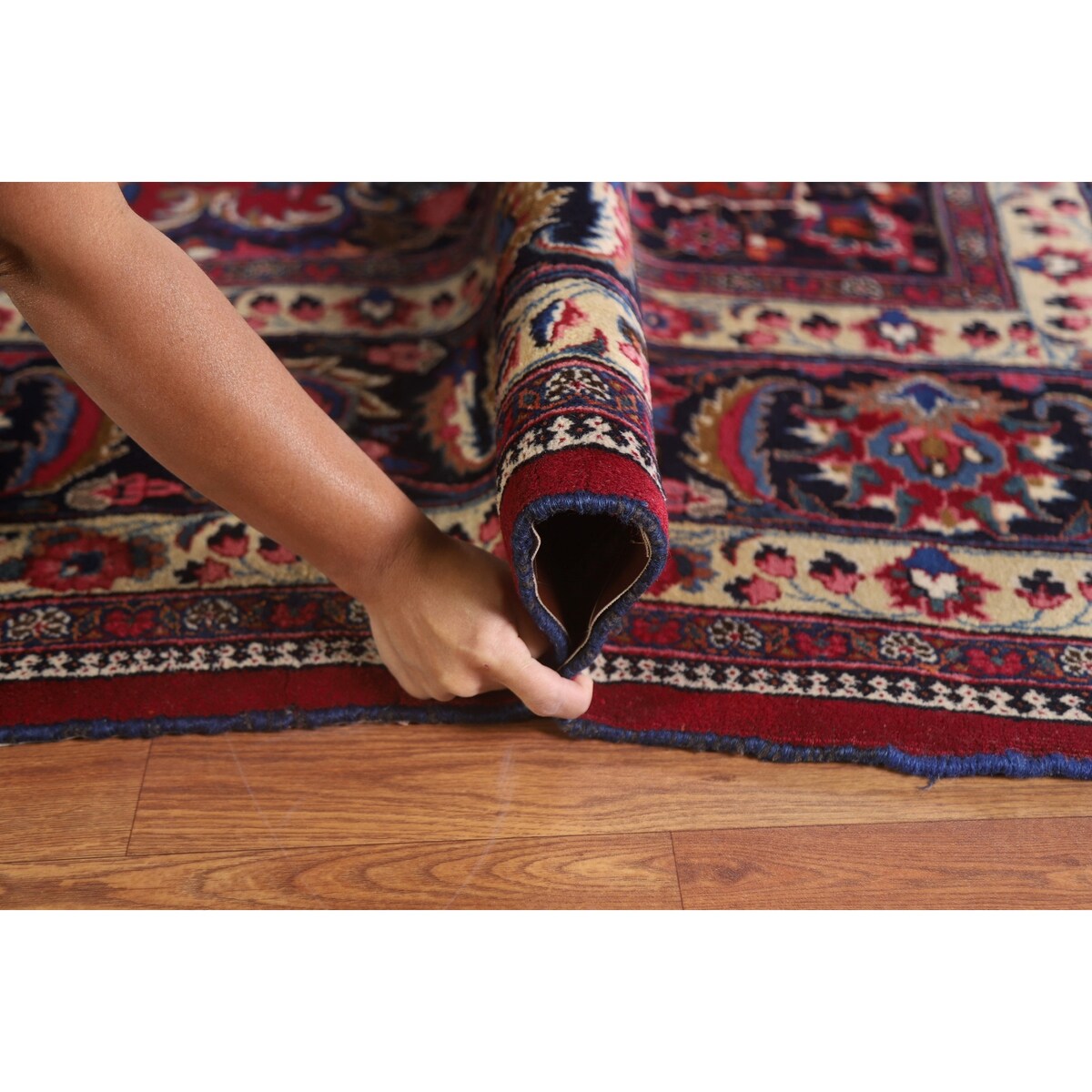 Floral Mashad Persian Large Vintage Rug Handmade Wool Carpet - 10'3" x 15'10"