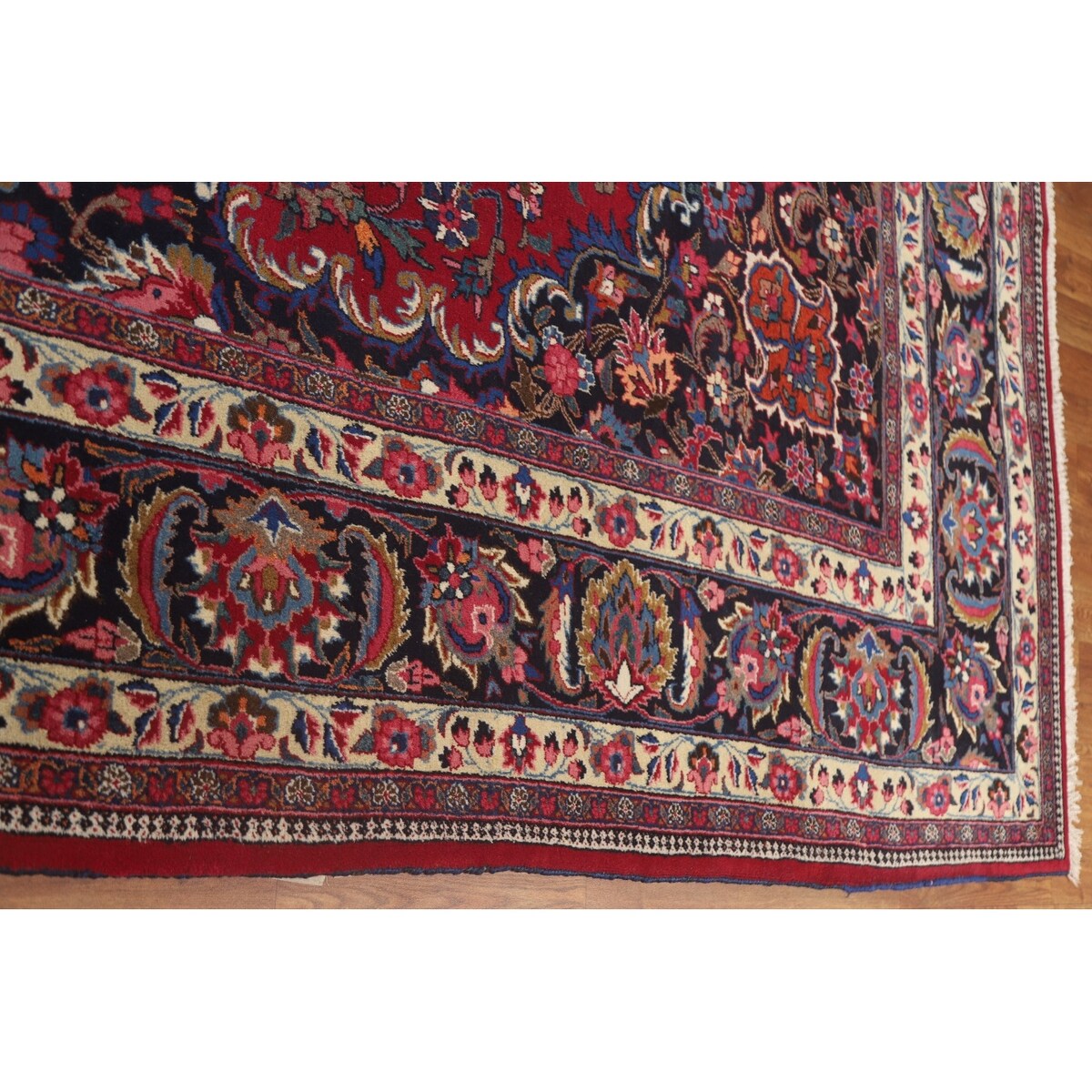 Floral Mashad Persian Large Vintage Rug Handmade Wool Carpet - 10'3" x 15'10"