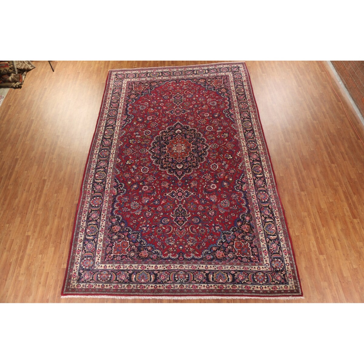 Floral Mashad Persian Large Vintage Rug Handmade Wool Carpet - 10'3" x 15'10"