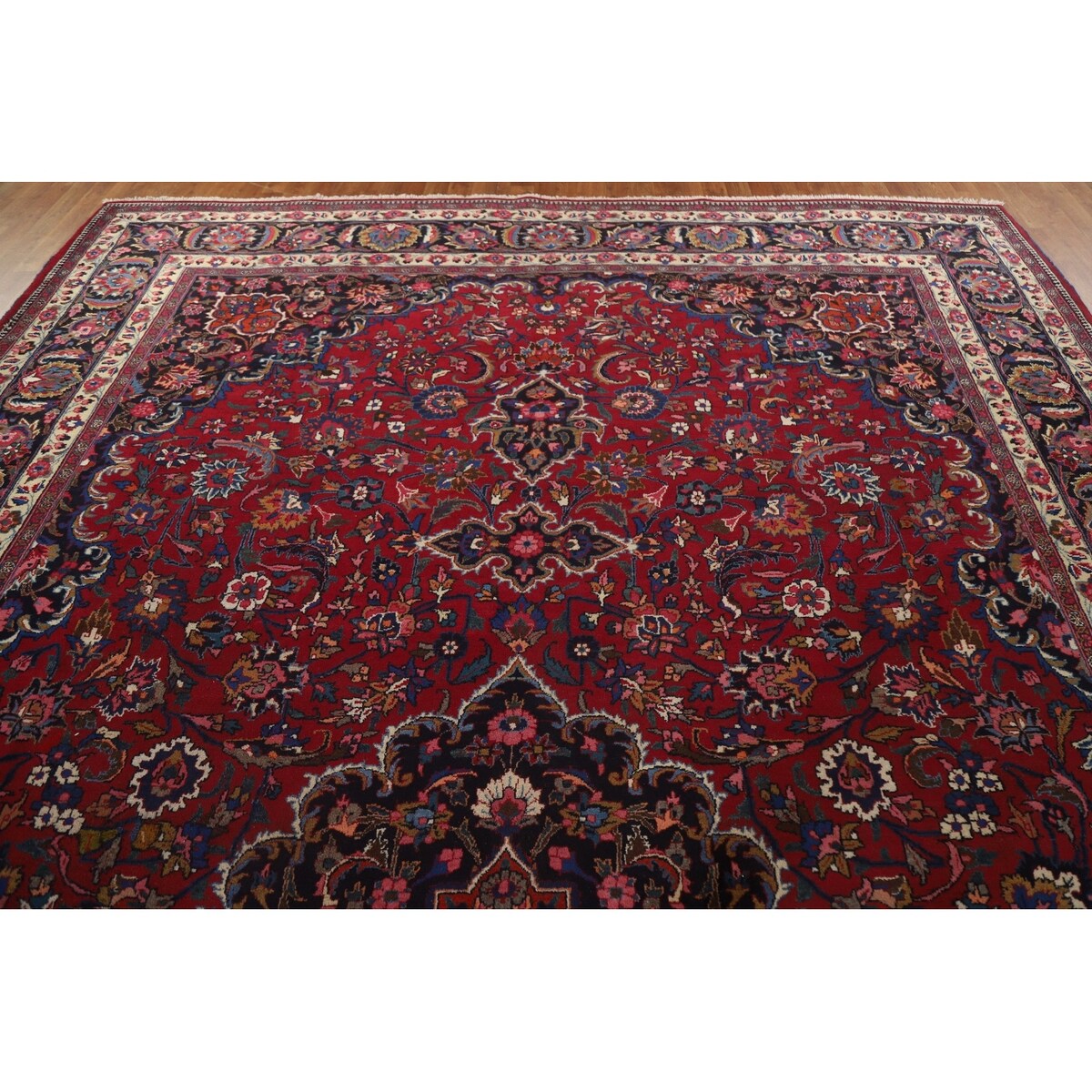 Floral Mashad Persian Large Vintage Rug Handmade Wool Carpet - 10'3" x 15'10"