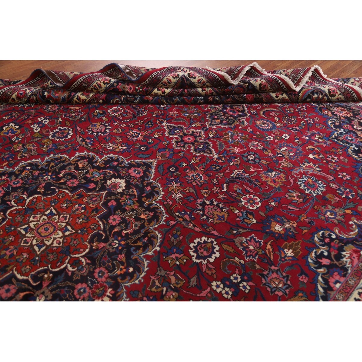 Floral Mashad Persian Large Vintage Rug Handmade Wool Carpet - 10'3" x 15'10"