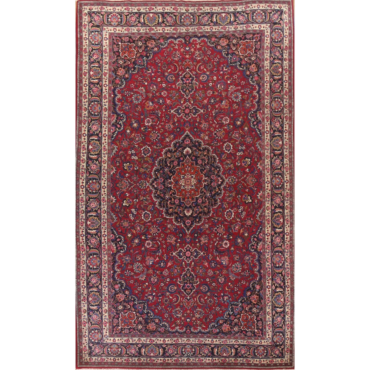 Floral Mashad Persian Large Vintage Rug Handmade Wool Carpet - 10'3" x 15'10"