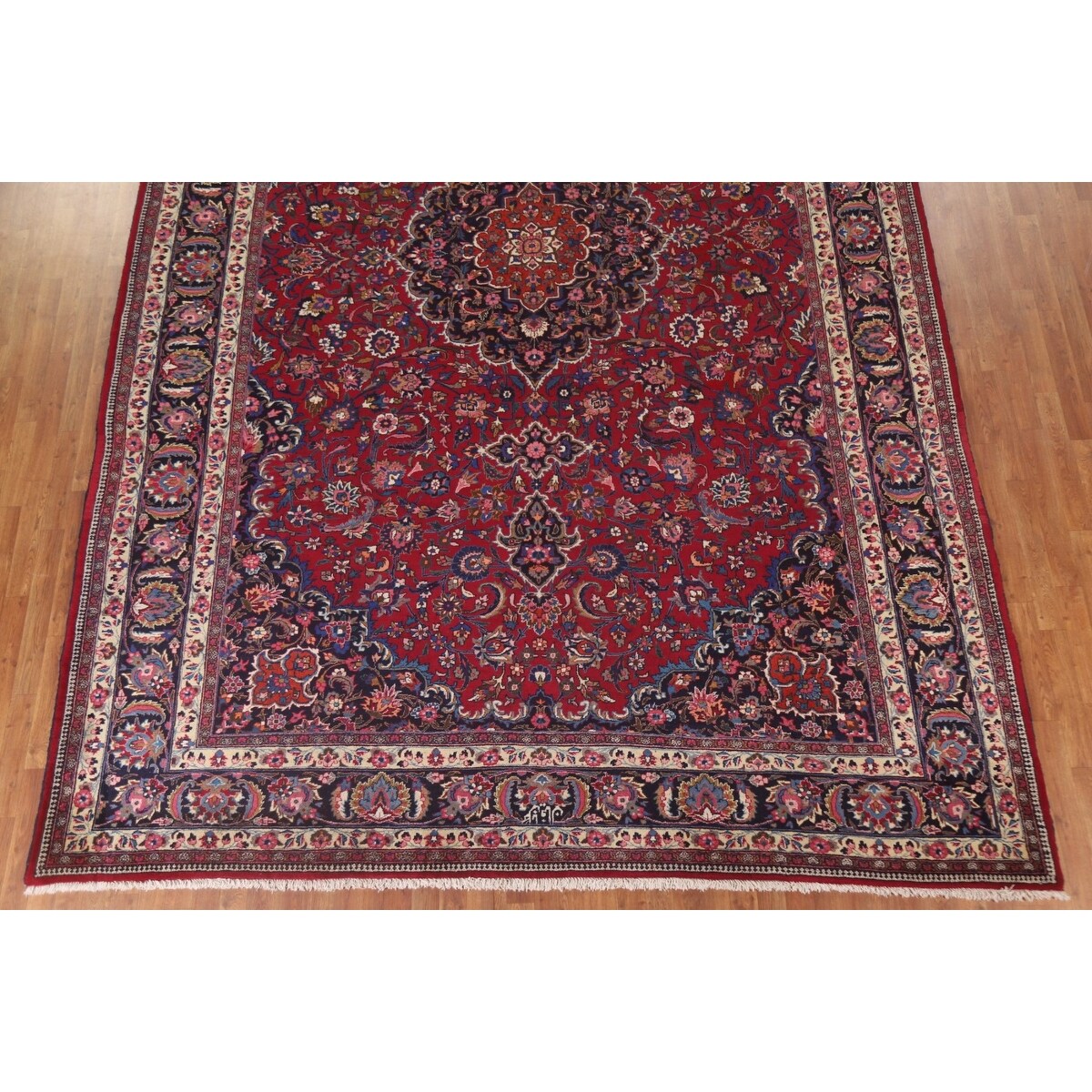 Floral Mashad Persian Large Vintage Rug Handmade Wool Carpet - 10'3" x 15'10"