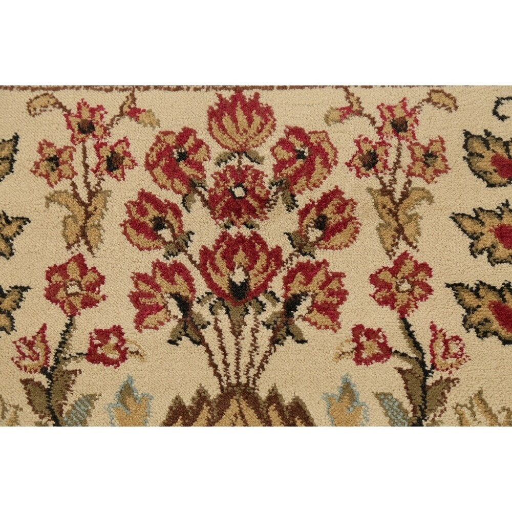 Floral Oriental All-Over Area Rug Aubusson Red Ivory Decorative Carpet - 7'11" x 9'10"