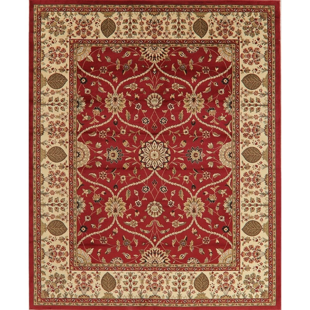 Floral Oriental All-Over Area Rug Aubusson Red Ivory Decorative Carpet - 7'11" x 9'10"