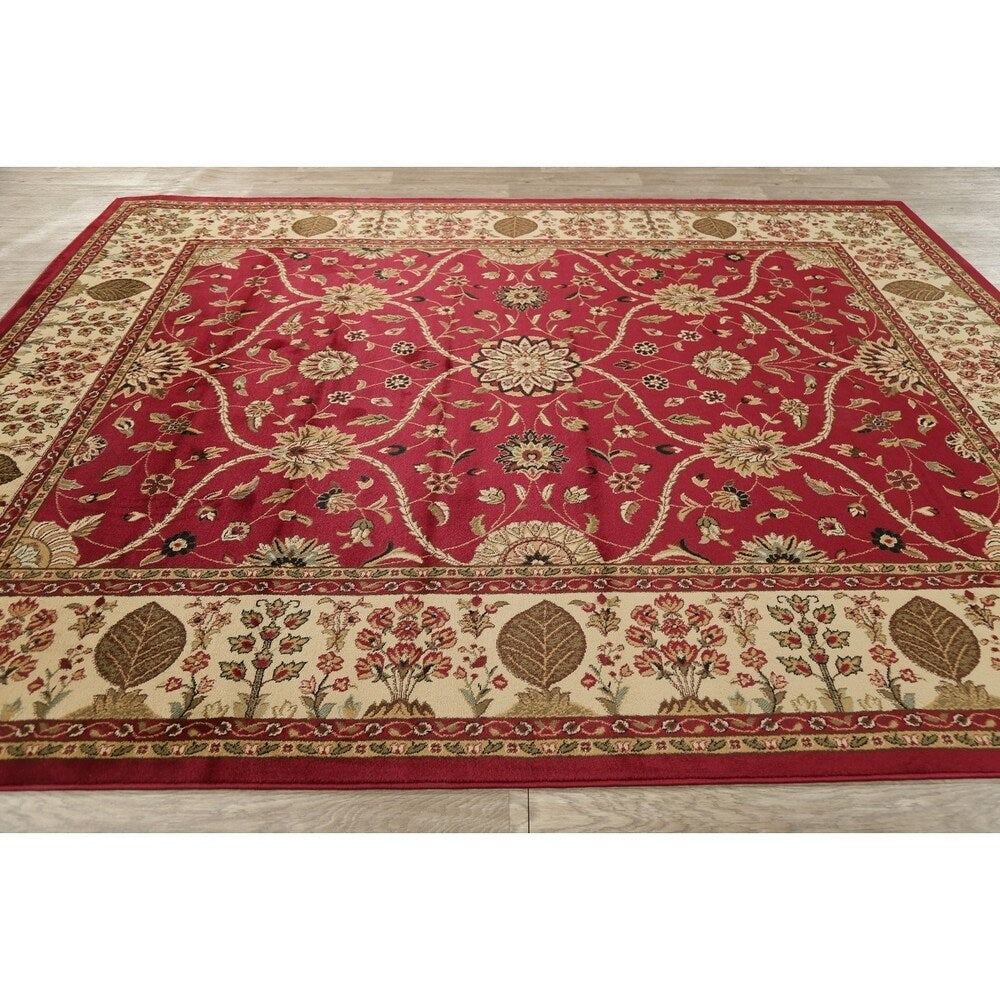 Floral Oriental All-Over Area Rug Aubusson Red Ivory Decorative Carpet - 7'11" x 9'10"