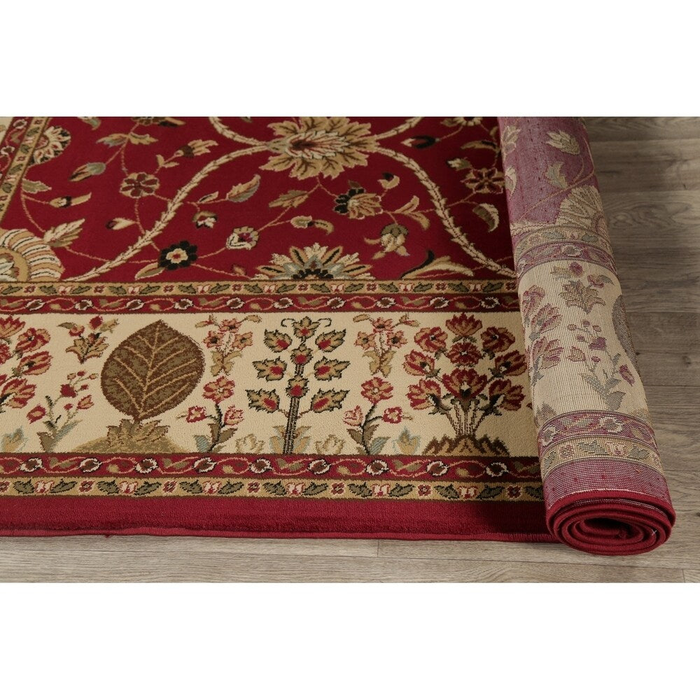 Floral Oriental All-Over Area Rug Aubusson Red Ivory Decorative Carpet - 7'11" x 9'10"