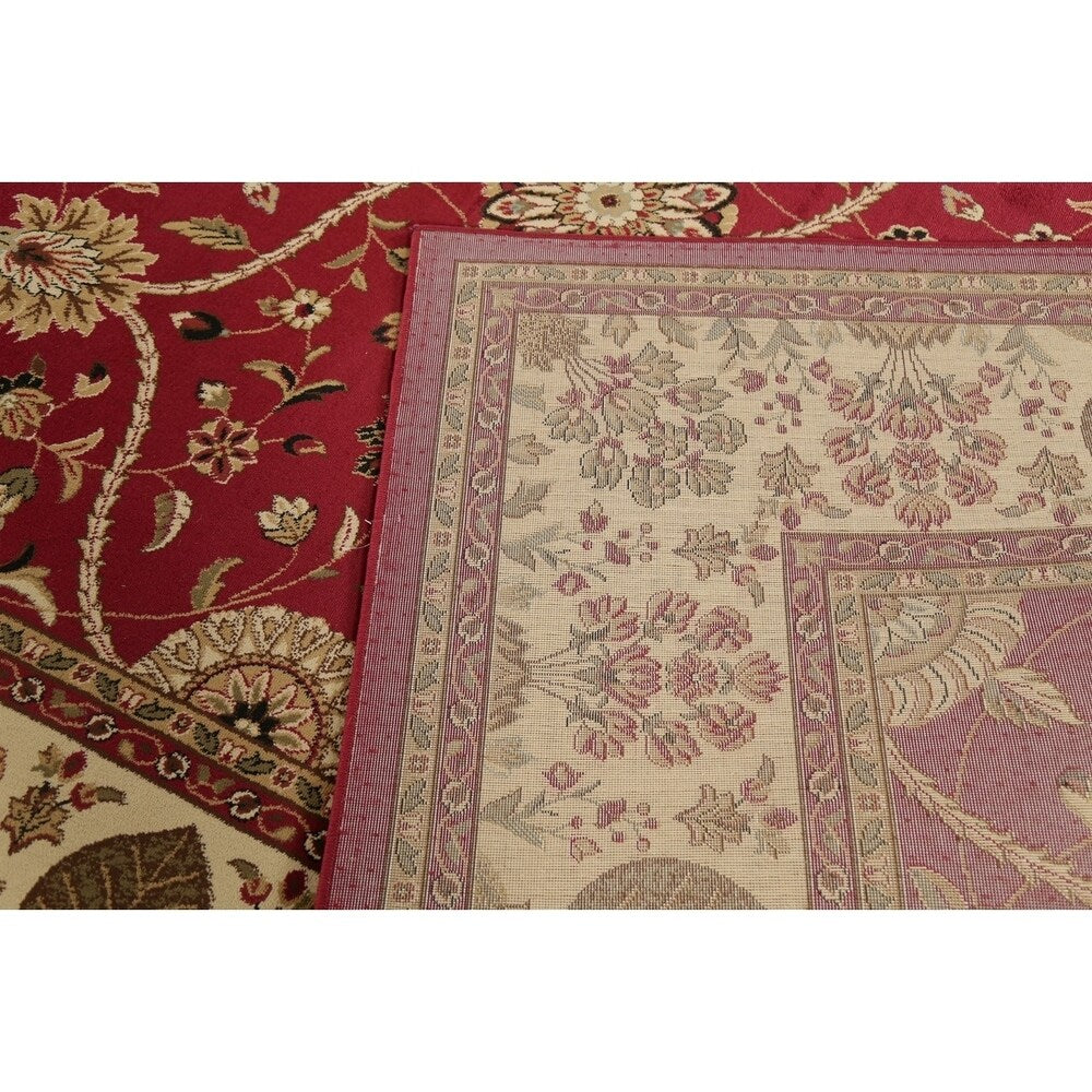 Floral Oriental All-Over Area Rug Aubusson Red Ivory Decorative Carpet - 7'11" x 9'10"