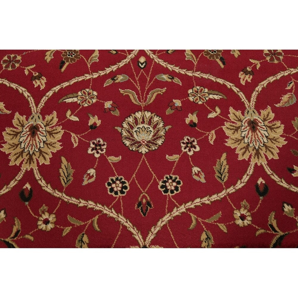 Floral Oriental All-Over Area Rug Aubusson Red Ivory Decorative Carpet - 7'11" x 9'10"