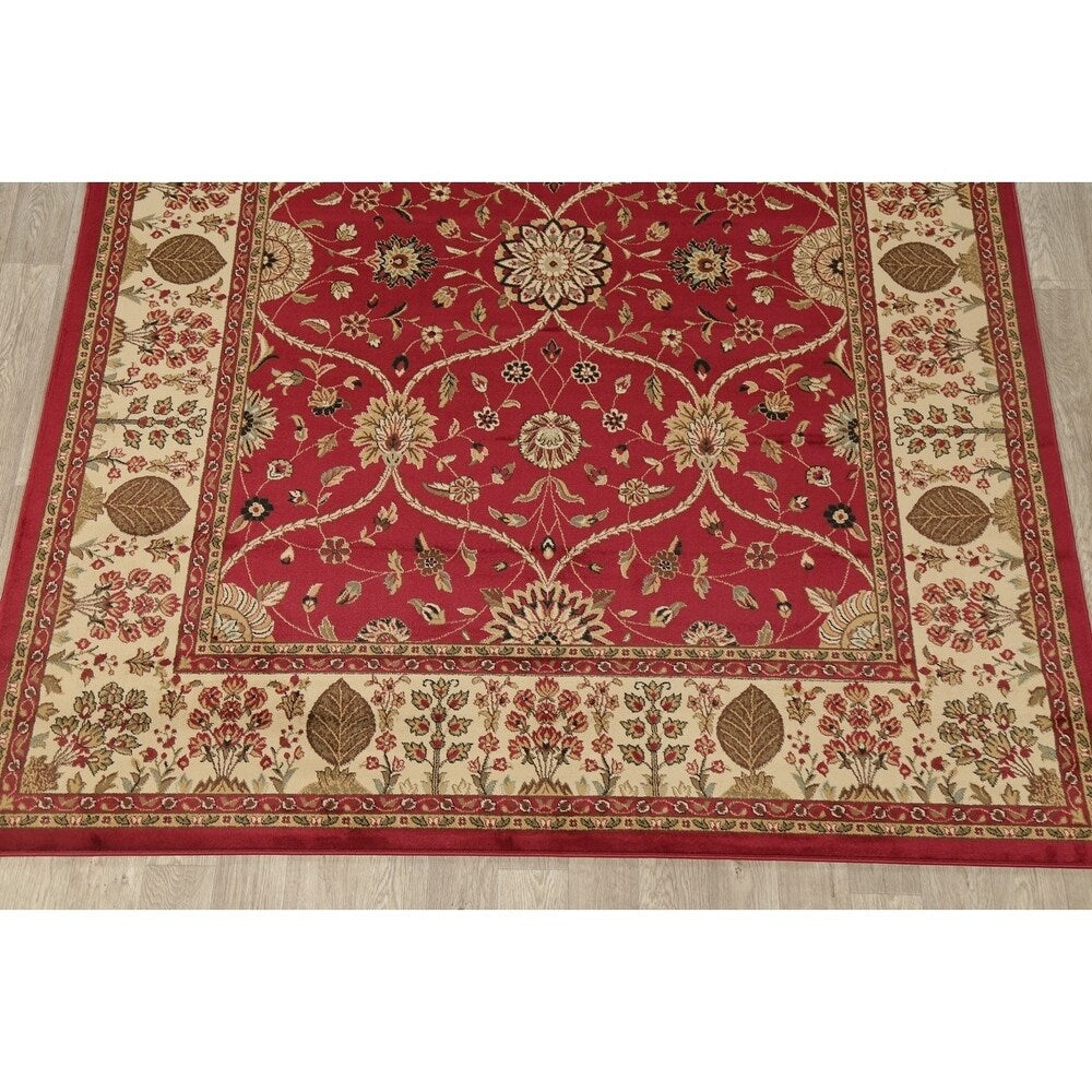 Floral Oriental All-Over Area Rug Aubusson Red Ivory Decorative Carpet - 7'11" x 9'10"