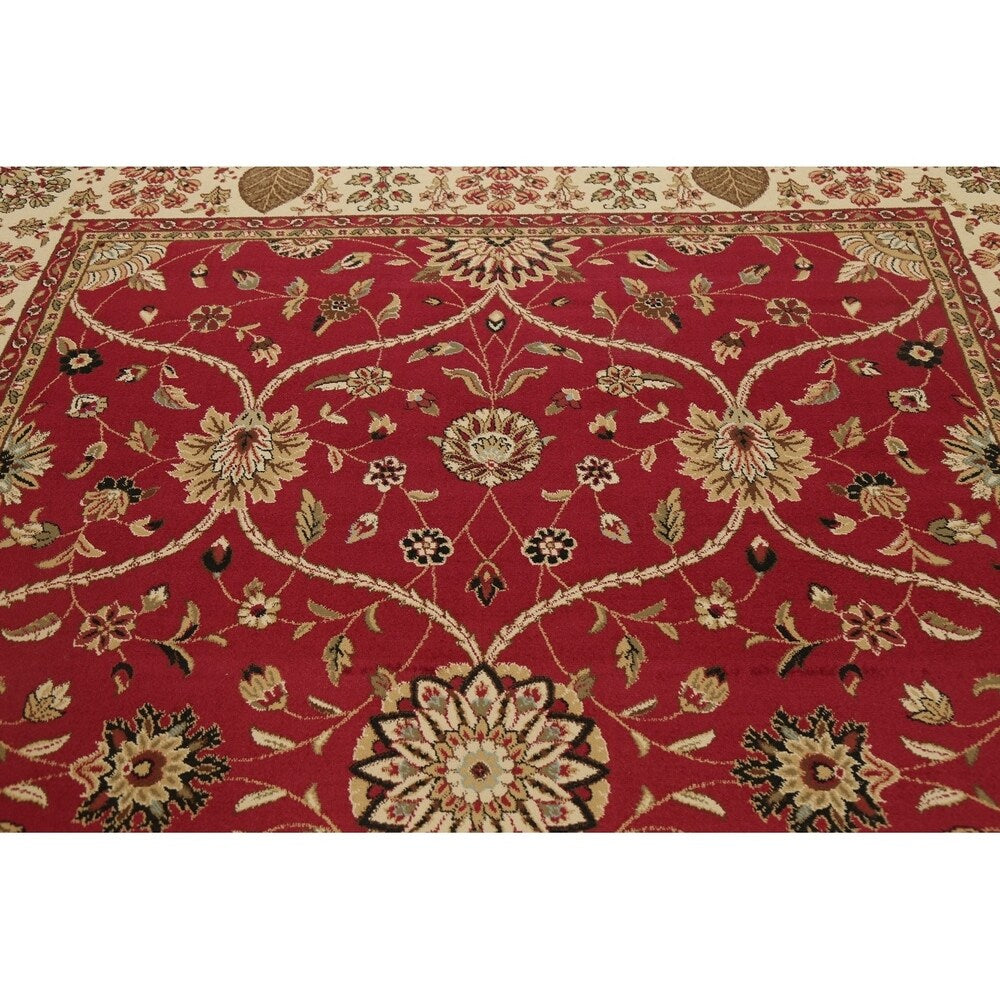Floral Oriental All-Over Area Rug Aubusson Red Ivory Decorative Carpet - 7'11" x 9'10"