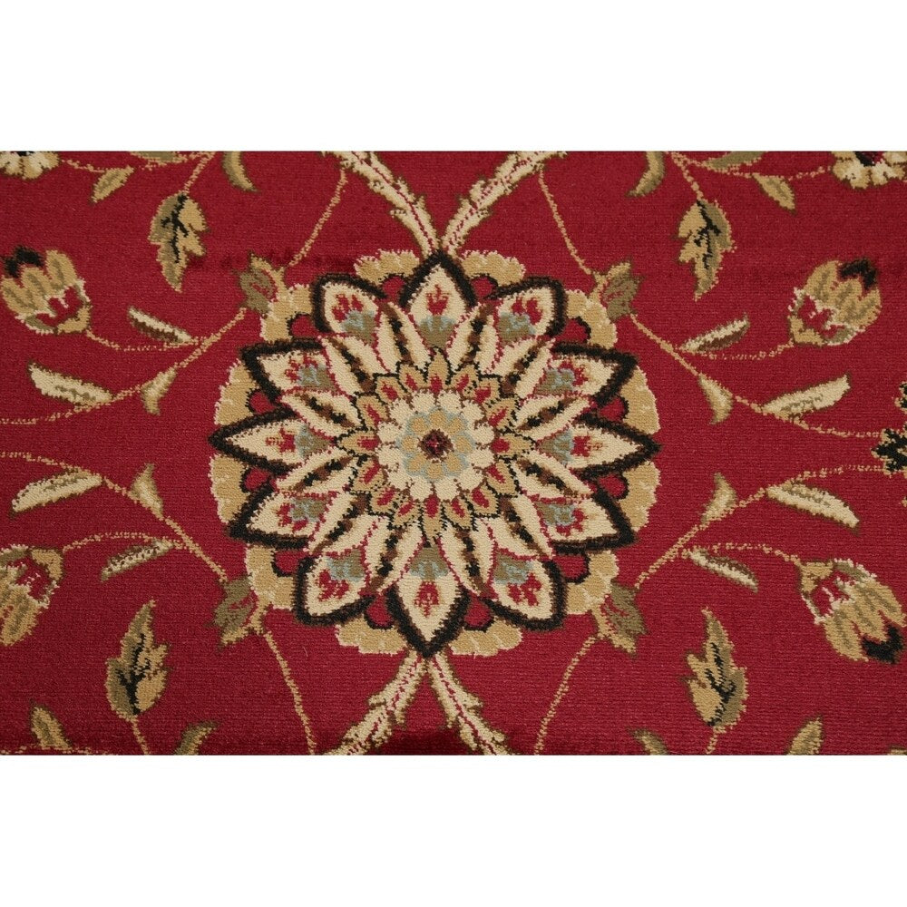 Floral Oriental All-Over Area Rug Aubusson Red Ivory Decorative Carpet - 7'11" x 9'10"