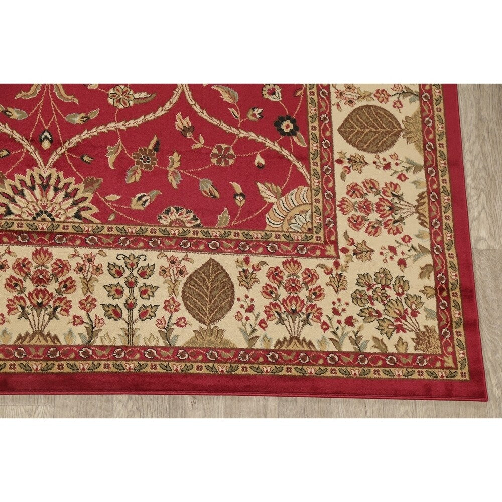 Floral Oriental All-Over Area Rug Aubusson Red Ivory Decorative Carpet - 7'11" x 9'10"