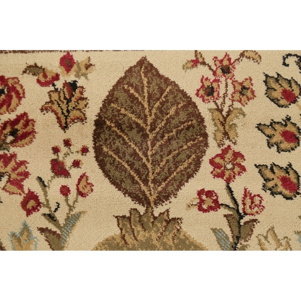 Floral Oriental All-Over Area Rug Aubusson Red Ivory Decorative Carpet - 7'11" x 9'10"