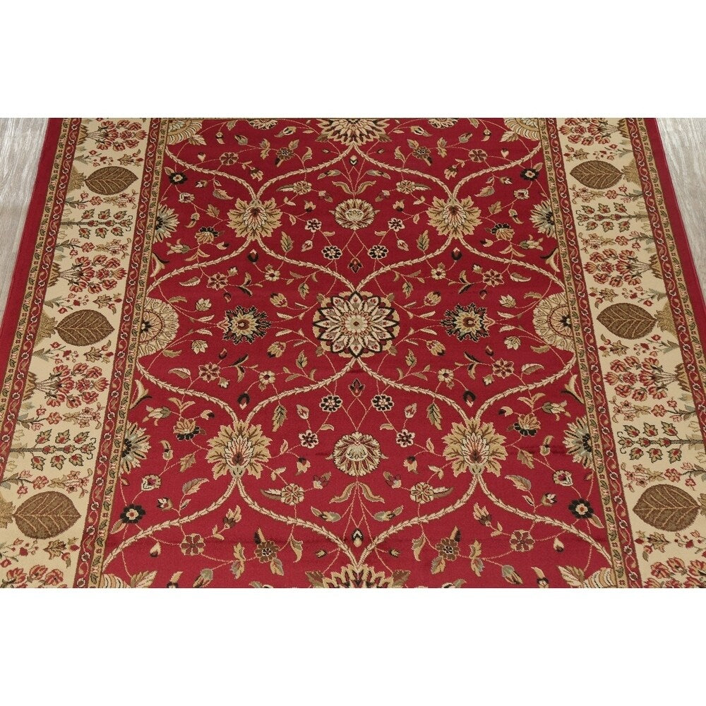 Floral Oriental All-Over Area Rug Aubusson Red Ivory Decorative Carpet - 7'11" x 9'10"
