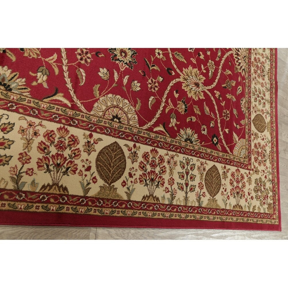 Floral Oriental All-Over Area Rug Aubusson Red Ivory Decorative Carpet - 7'11" x 9'10"