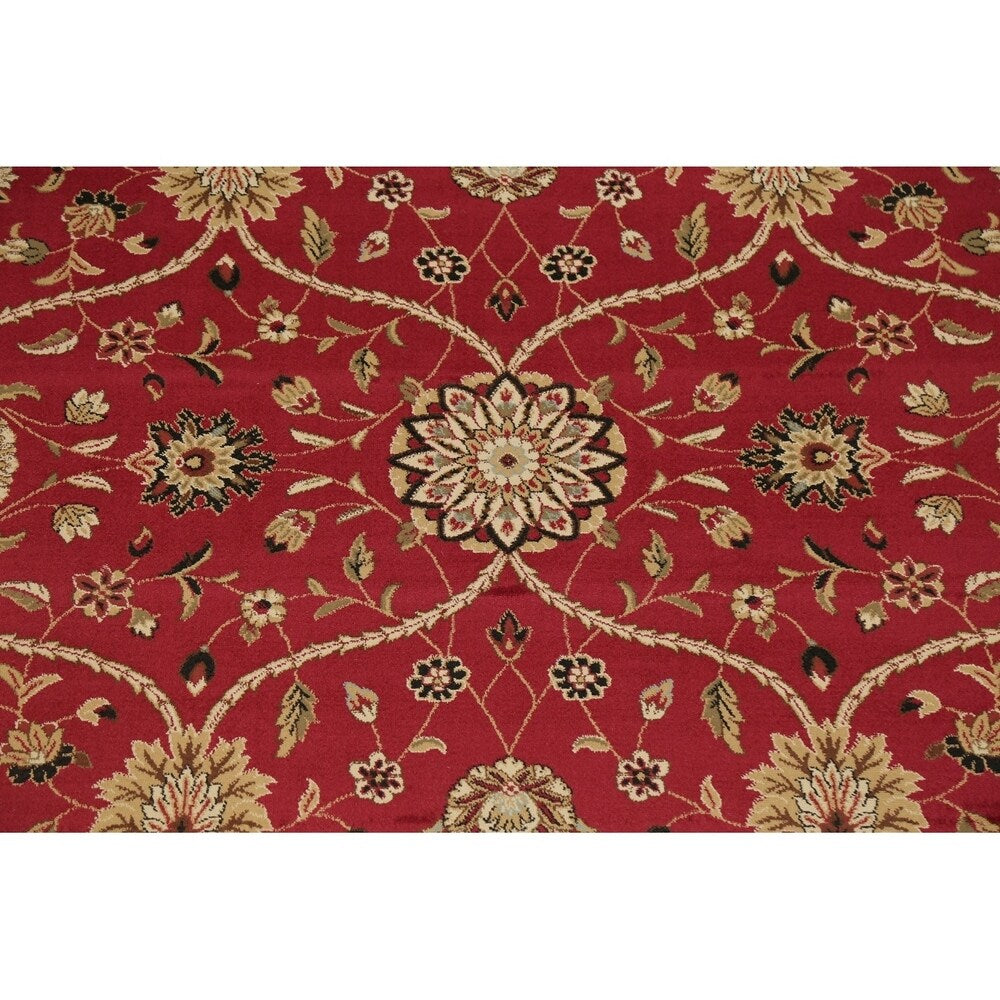Floral Oriental All-Over Area Rug Aubusson Red Ivory Decorative Carpet - 7'11" x 9'10"
