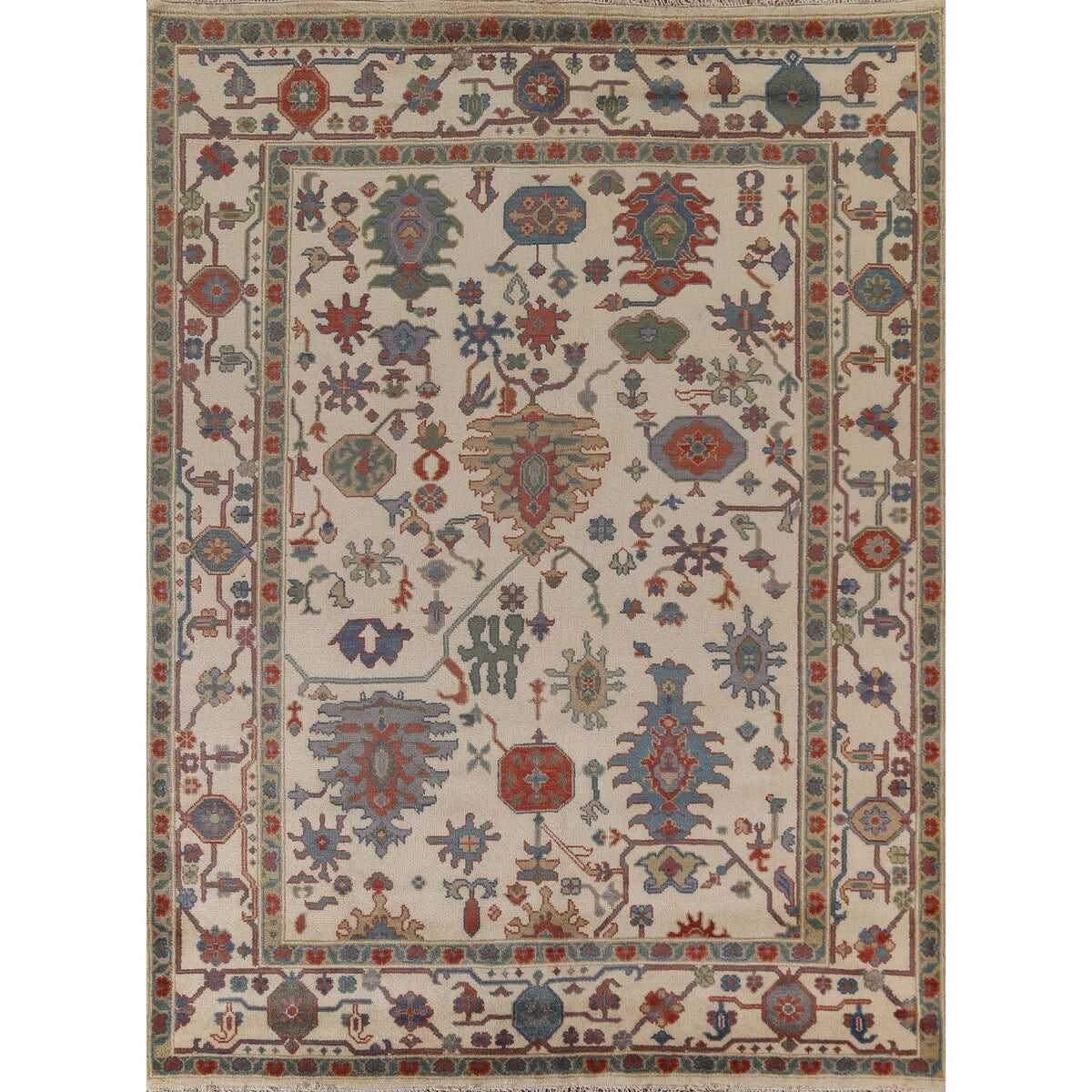 Floral Oushak Indian Area Rug Handmade Wool Carpet - 8'0"x 10'3"