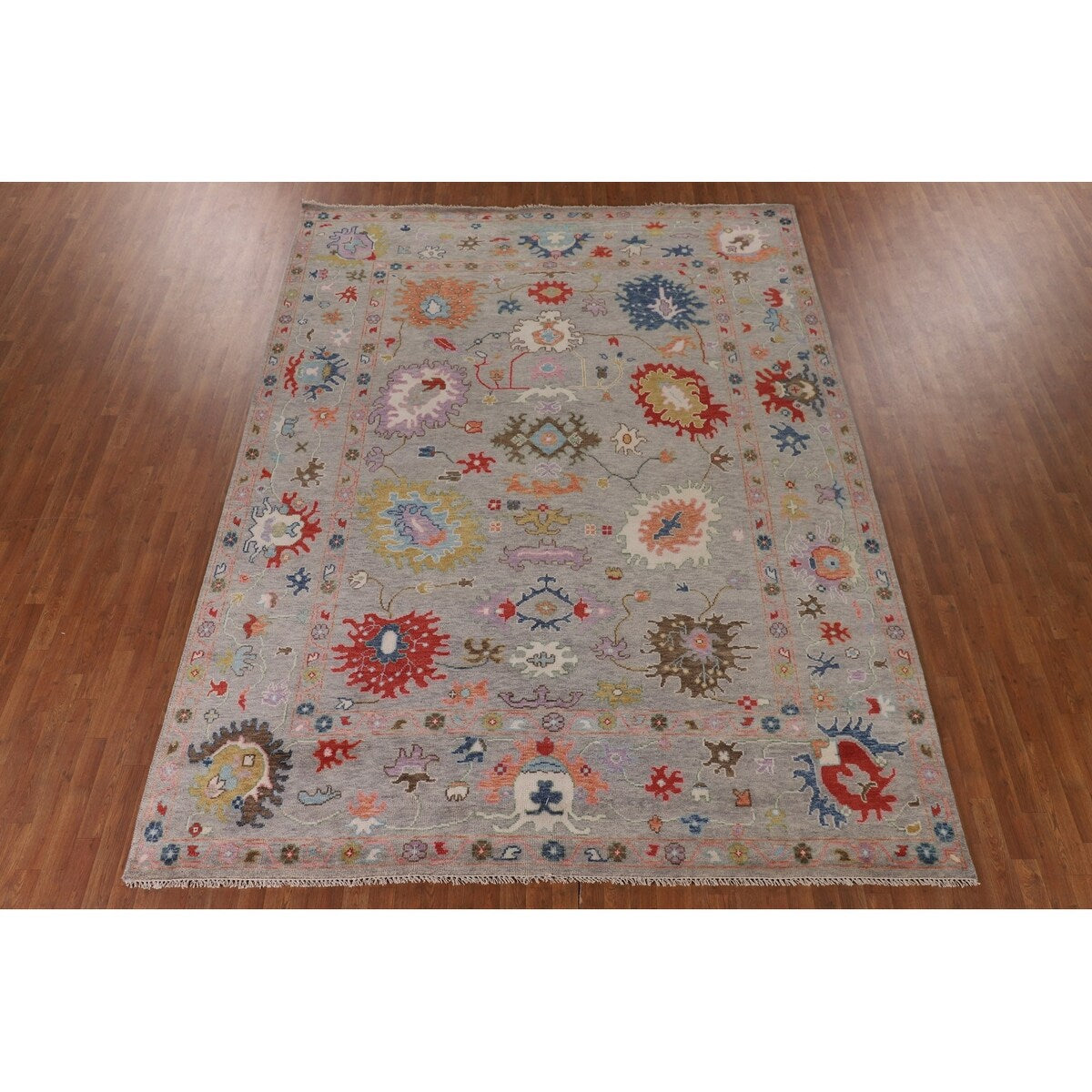 Floral Oushak Oriental Area Rug Hand-Knotted Wool Carpet - 9'1" x 11'9"