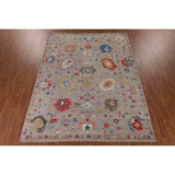 Floral Oushak Oriental Area Rug Hand-Knotted Wool Carpet - 9'1" x 11'9"