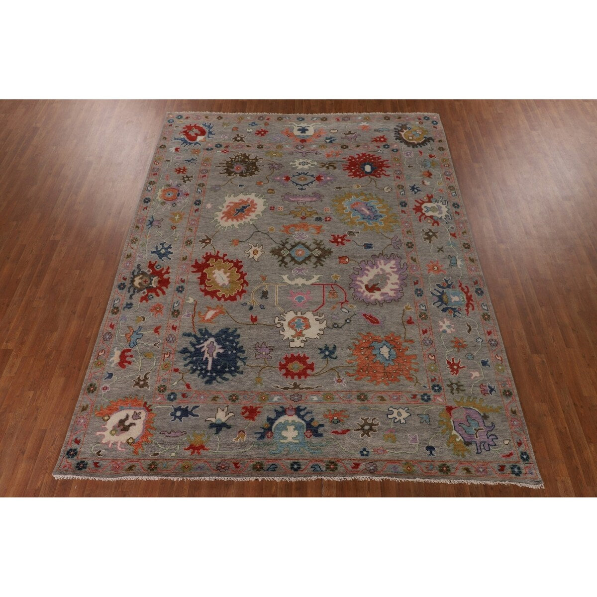 Floral Oushak Oriental Area Rug Hand-Knotted Wool Carpet - 9'1" x 11'9"