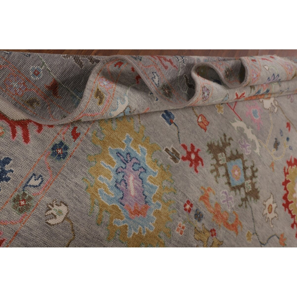 Floral Oushak Oriental Area Rug Hand-Knotted Wool Carpet - 9'1" x 11'9"