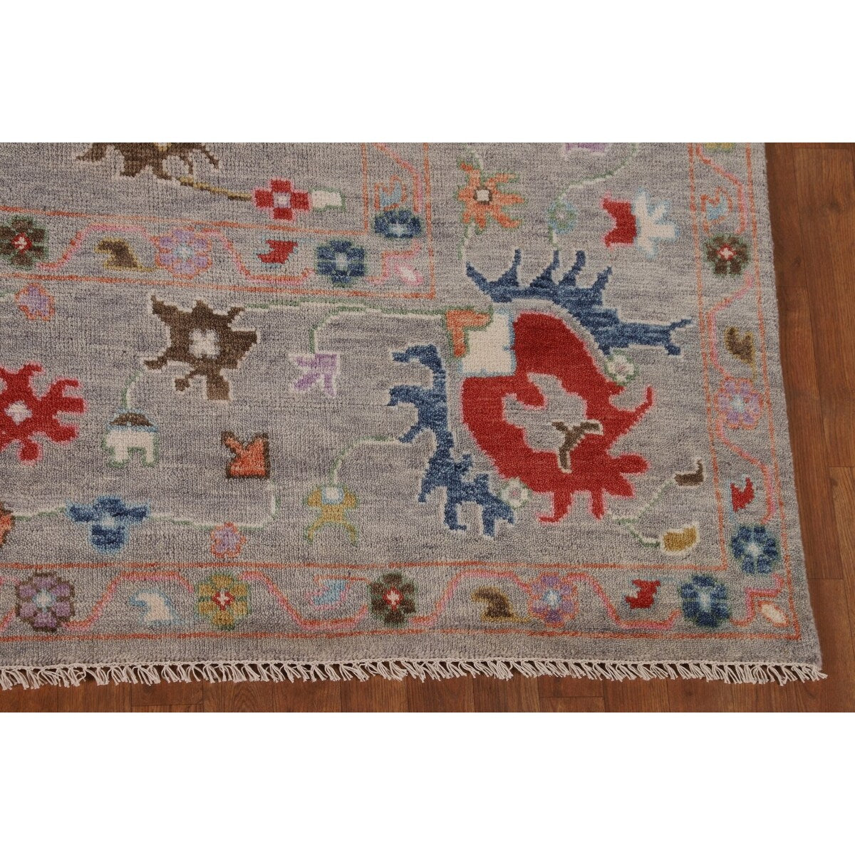 Floral Oushak Oriental Area Rug Hand-Knotted Wool Carpet - 9'1" x 11'9"