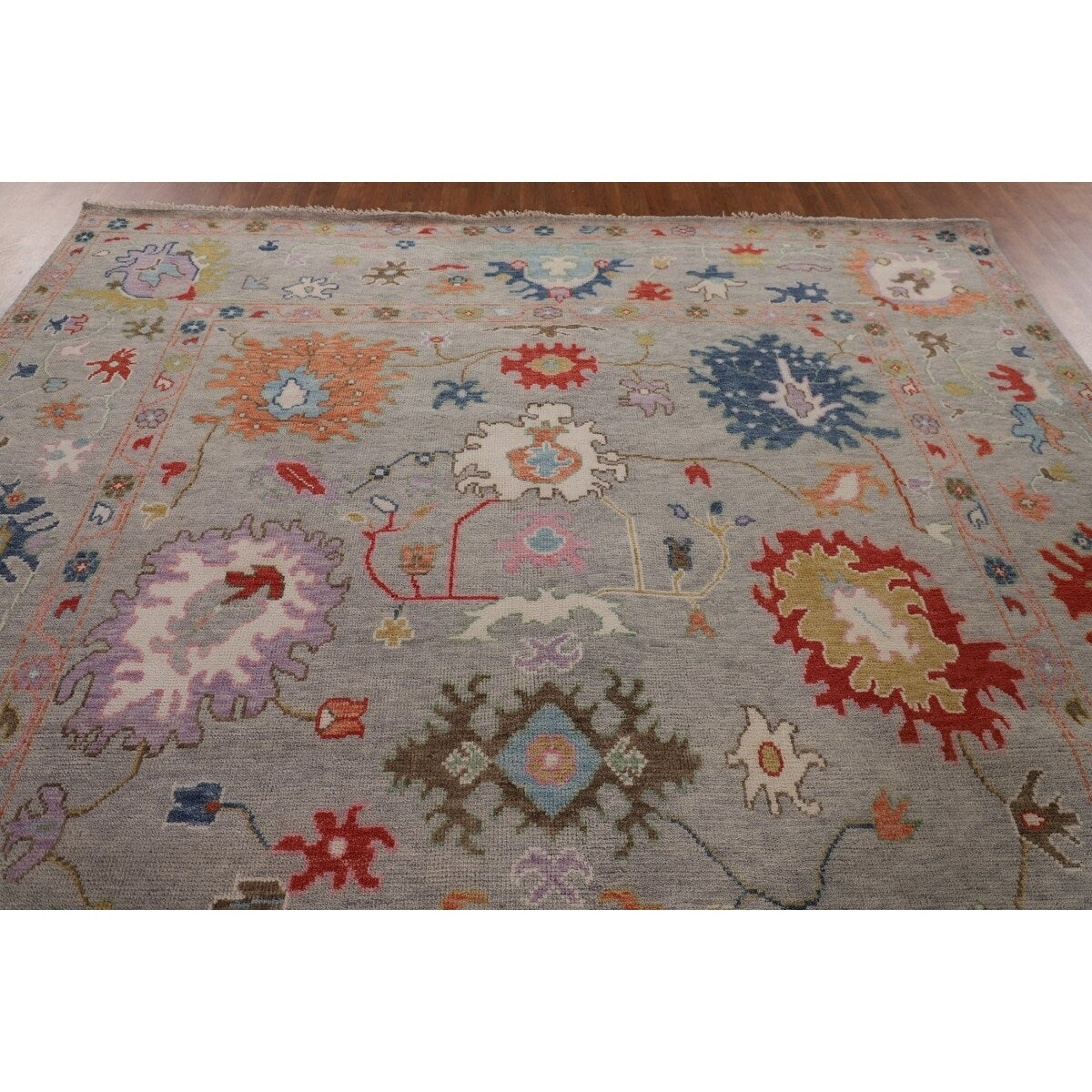Floral Oushak Oriental Area Rug Hand-Knotted Wool Carpet - 9'1" x 11'9"