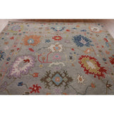 Floral Oushak Oriental Area Rug Hand-Knotted Wool Carpet - 9'1" x 11'9"