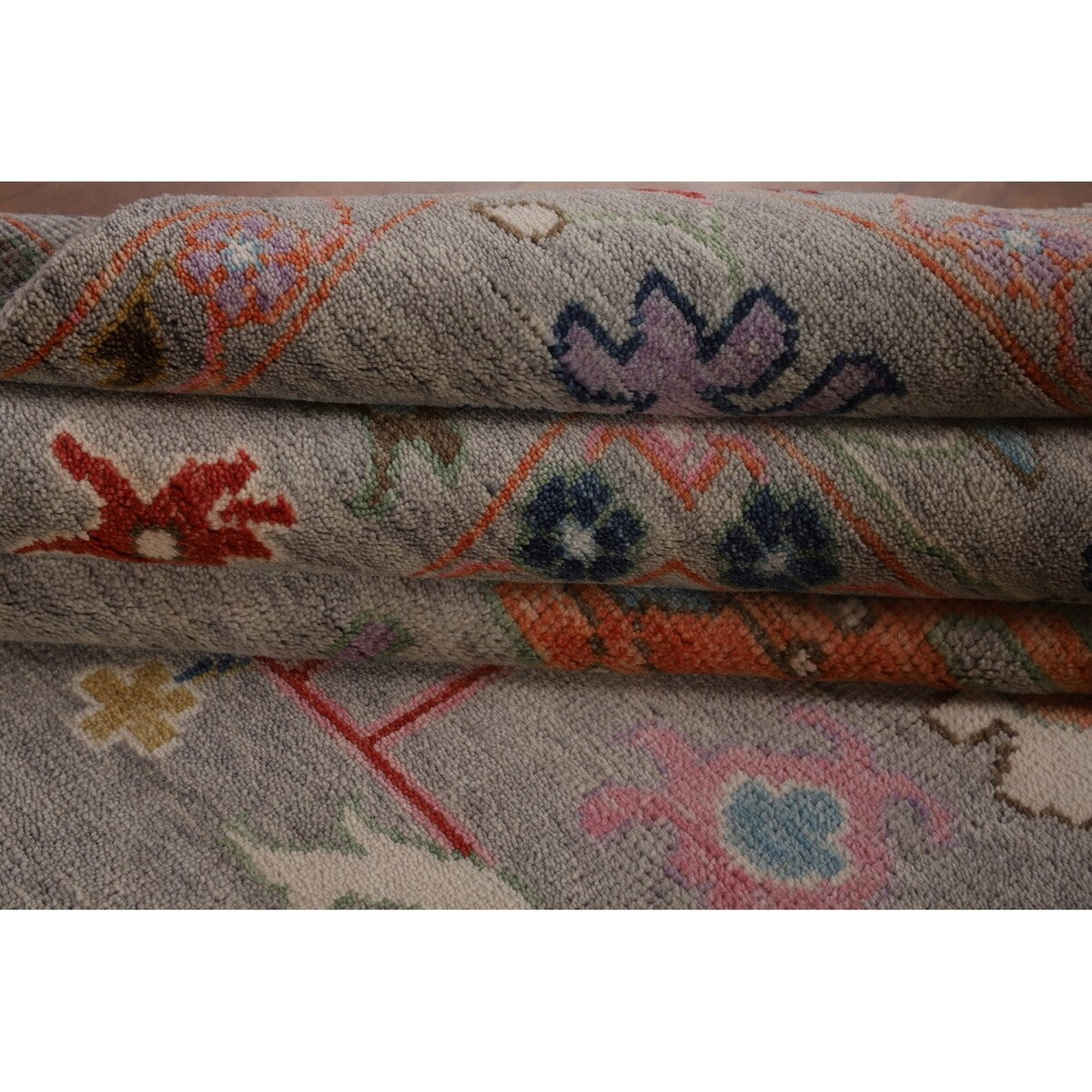 Floral Oushak Oriental Area Rug Hand-Knotted Wool Carpet - 9'1" x 11'9"