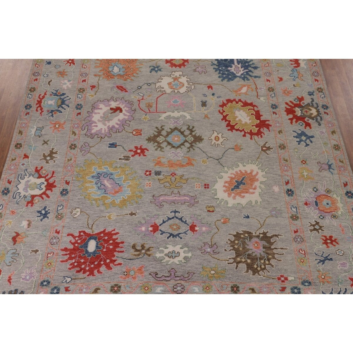Floral Oushak Oriental Area Rug Hand-Knotted Wool Carpet - 9'1" x 11'9"