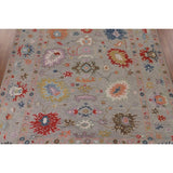 Floral Oushak Oriental Area Rug Hand-Knotted Wool Carpet - 9'1" x 11'9"