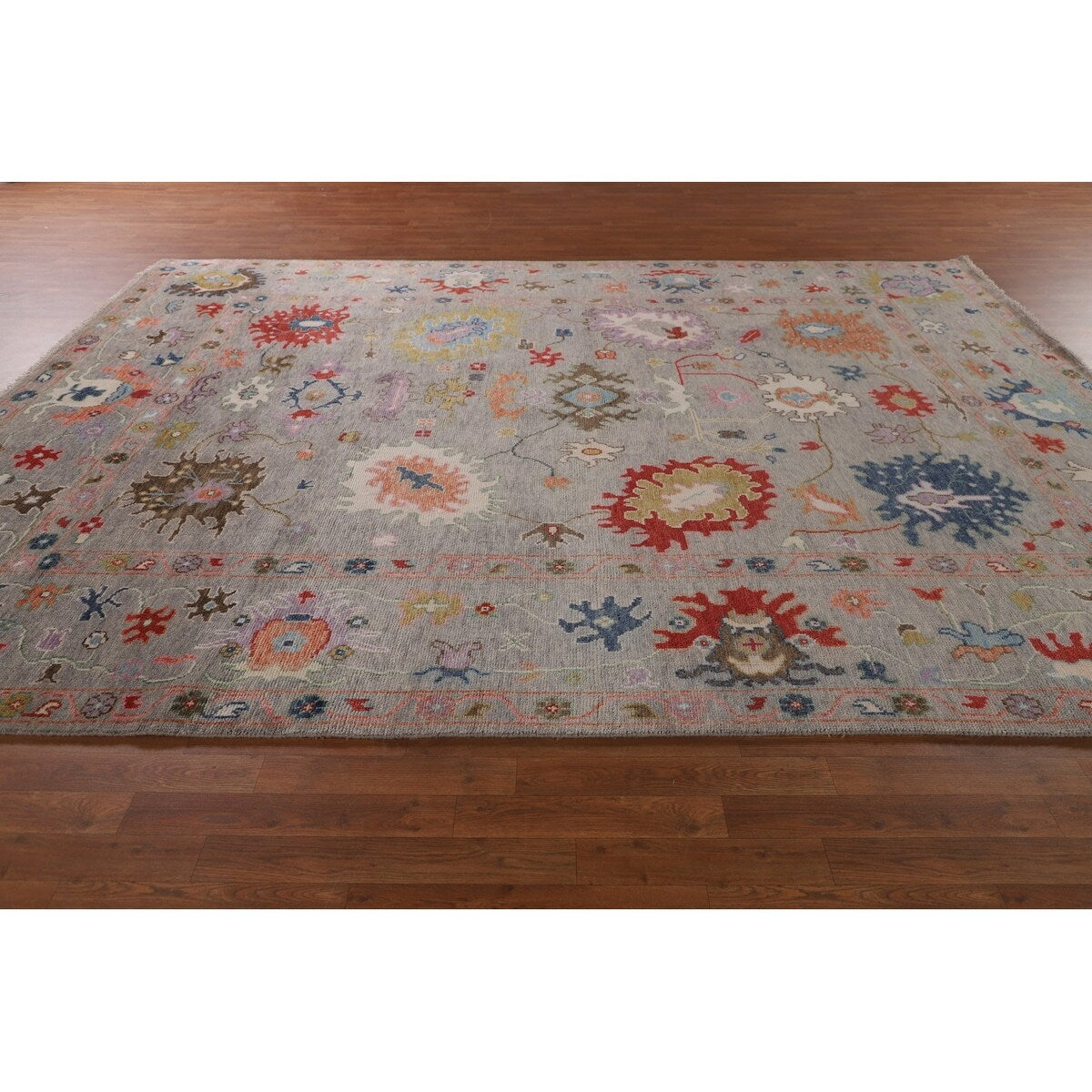 Floral Oushak Oriental Area Rug Hand-Knotted Wool Carpet - 9'1" x 11'9"