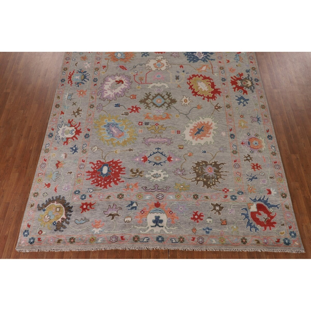Floral Oushak Oriental Area Rug Hand-Knotted Wool Carpet - 9'1" x 11'9"