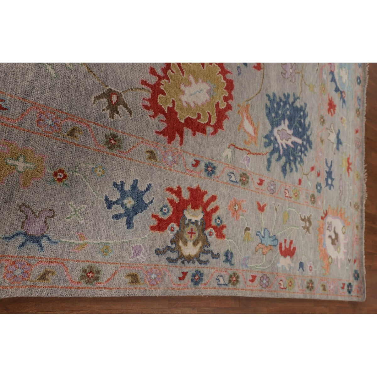 Floral Oushak Oriental Area Rug Hand-Knotted Wool Carpet - 9'1" x 11'9"
