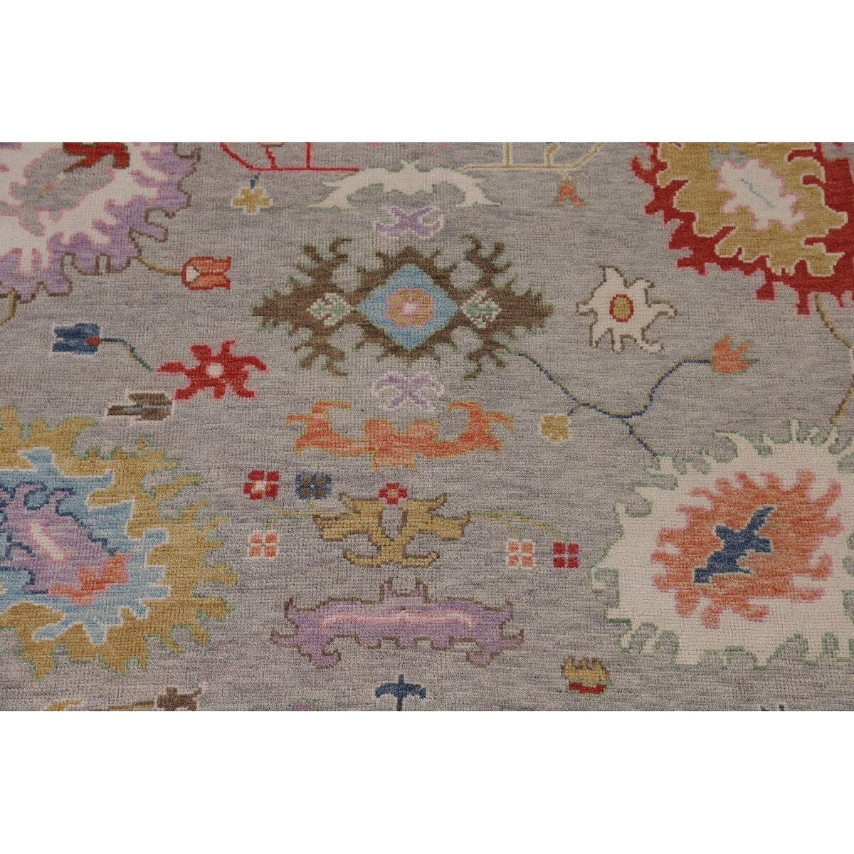 Floral Oushak Oriental Area Rug Hand-Knotted Wool Carpet - 9'1" x 11'9"