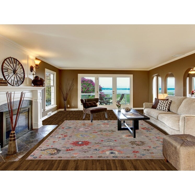 Floral Oushak Oriental Area Rug Hand-Knotted Wool Carpet - 9'1" x 11'9"
