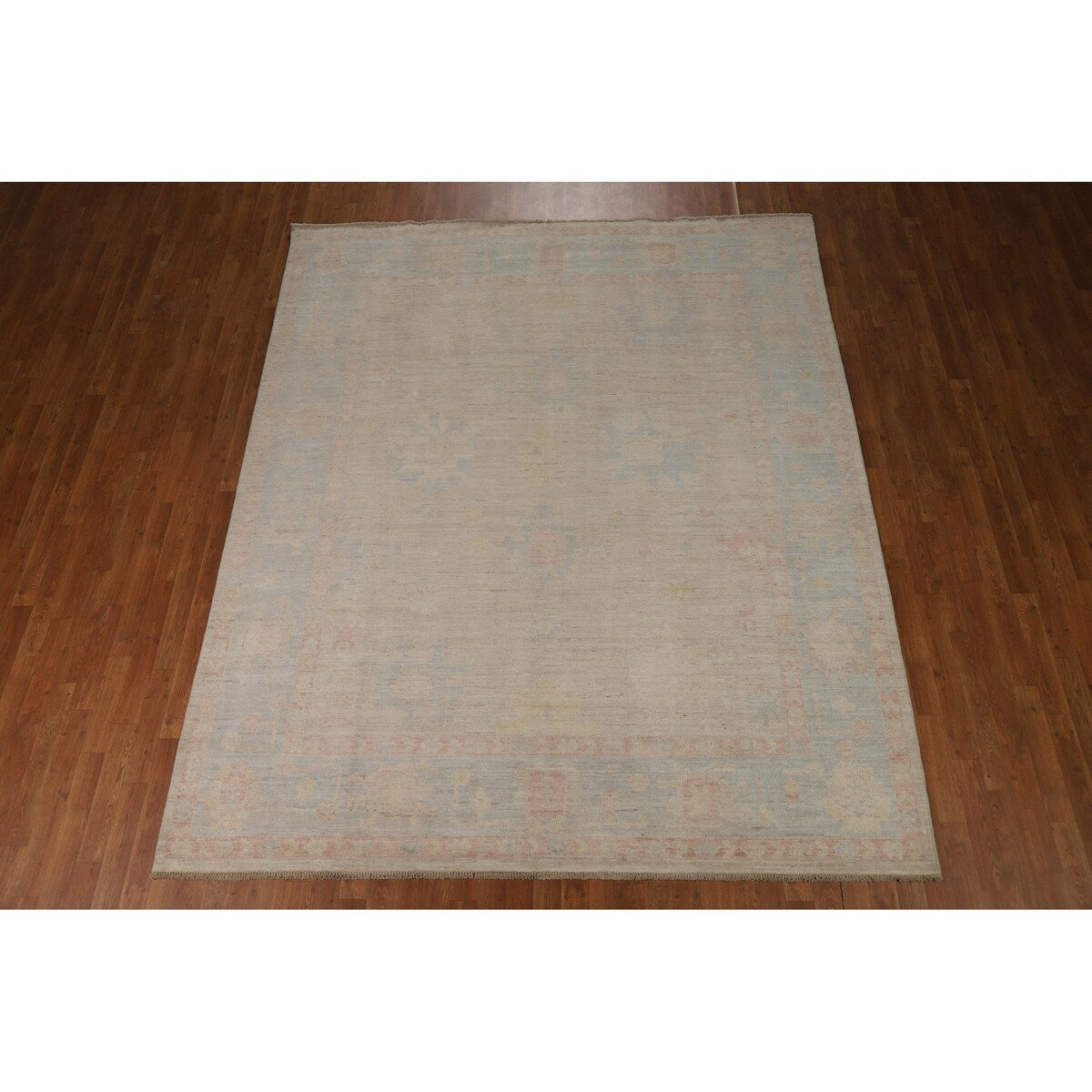 Floral Oushak Turkish Area Rug Handmade Vegetable Dye Wool Carpet - 8'0"x 9'9"