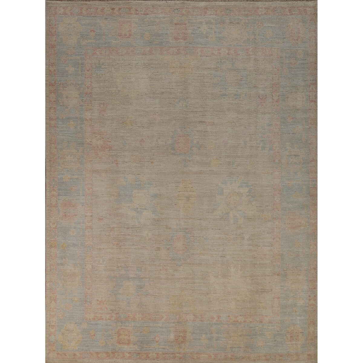 Floral Oushak Turkish Area Rug Handmade Vegetable Dye Wool Carpet - 8'0"x 9'9"