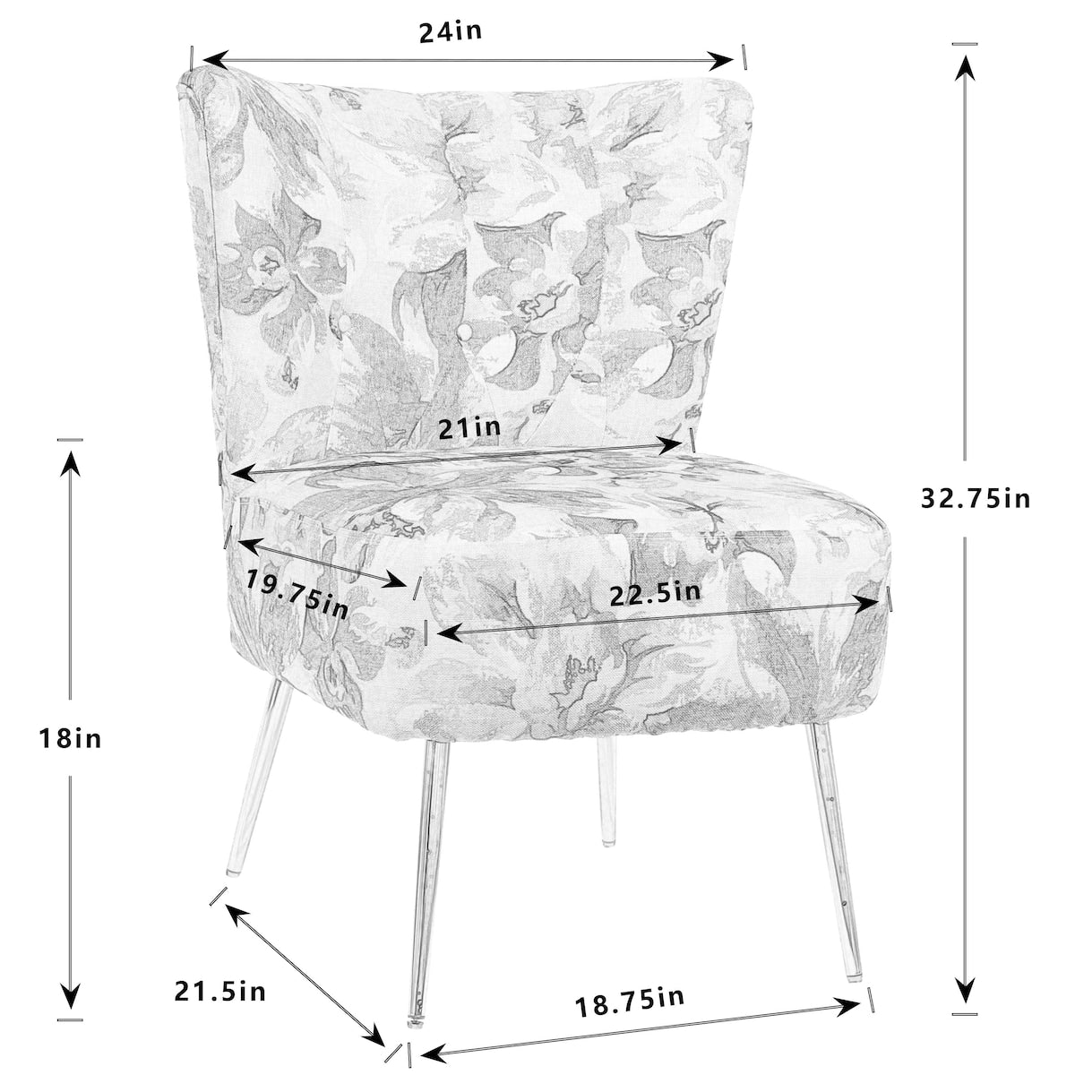 Floral Pattern Modern Accent Chair, Fabric Living Room Chair, Bedroom Chair with Thick Sponge Cushion