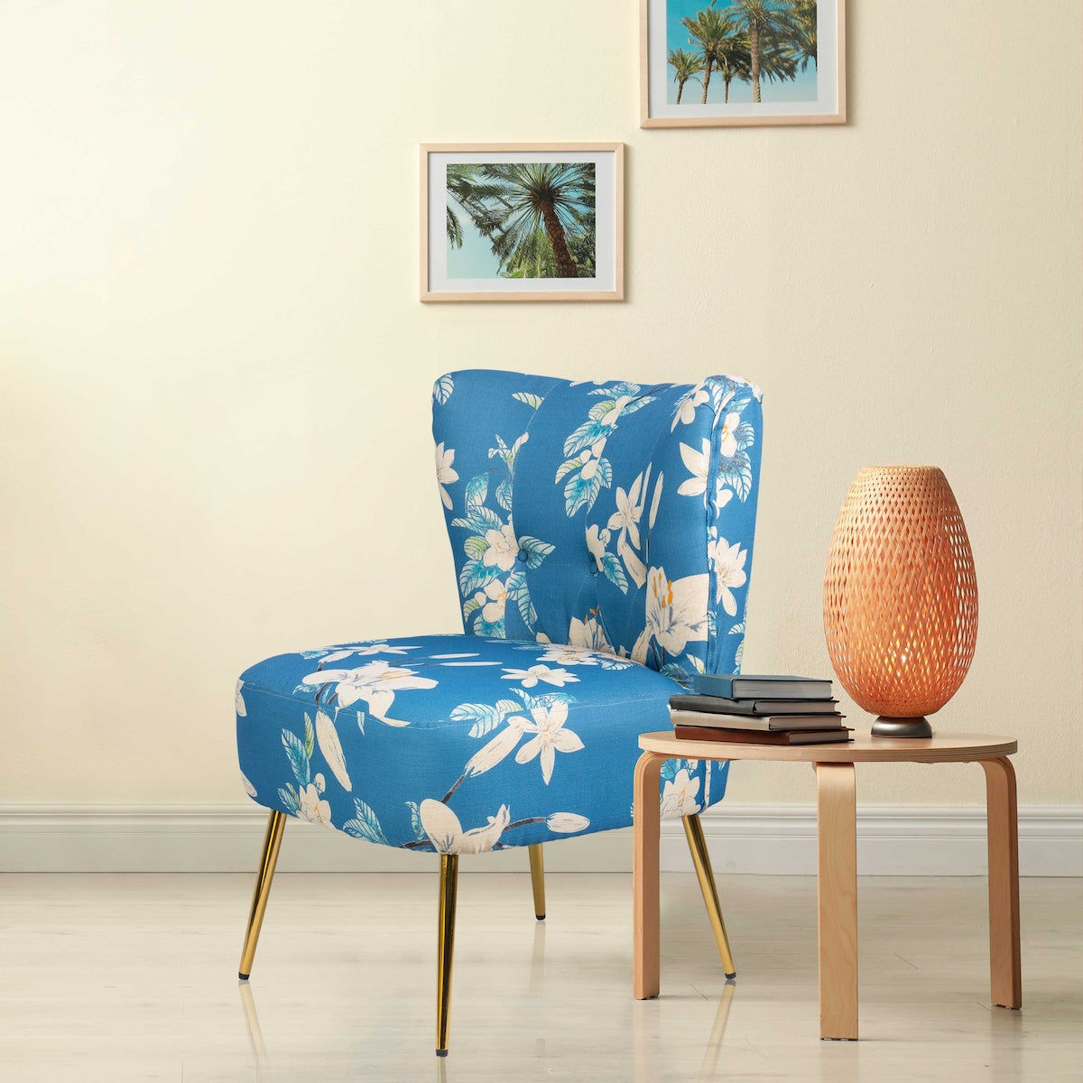 Floral Pattern Modern Accent Chair, Fabric Living Room Chair, Bedroom Chair with Thick Sponge Cushion
