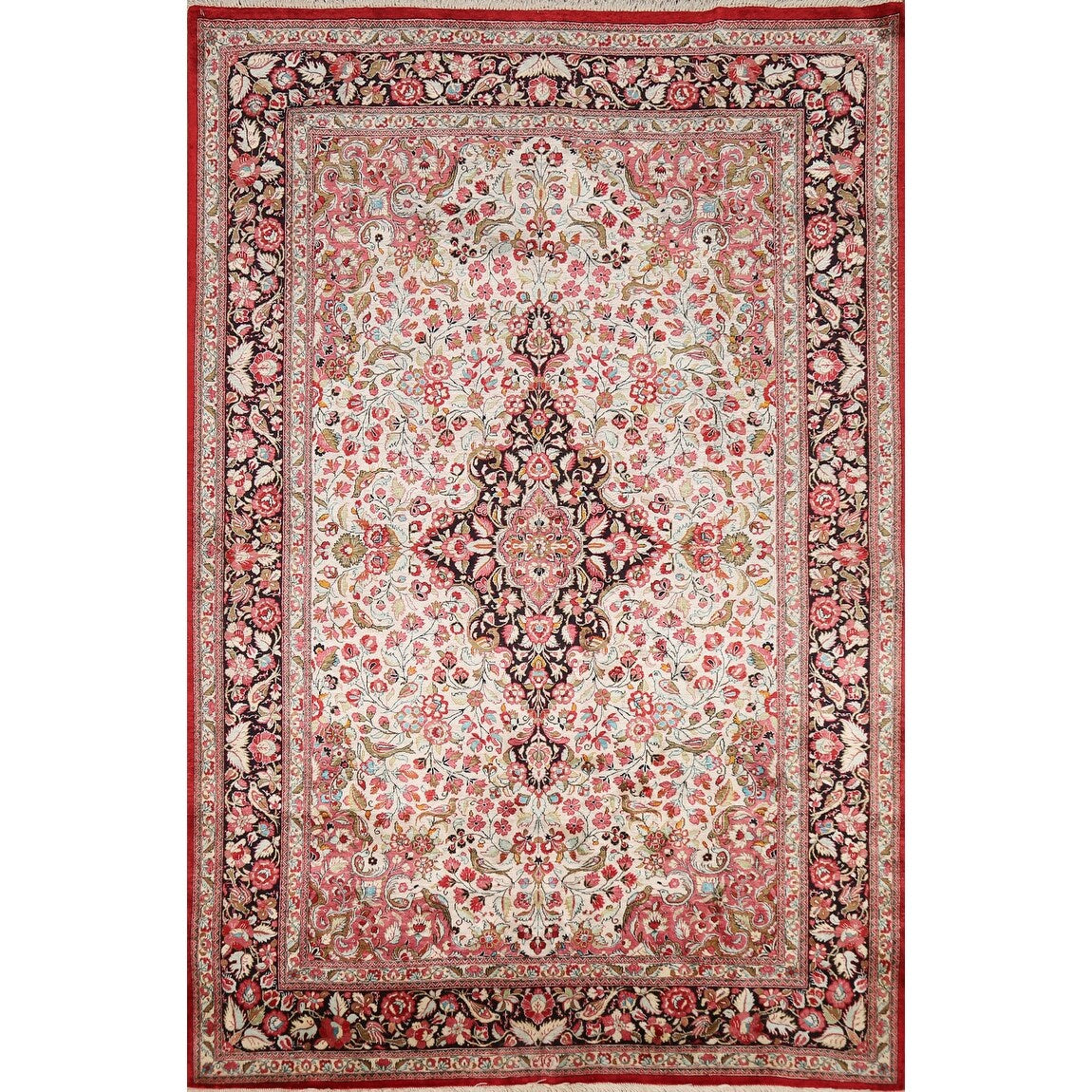 Floral Qum Persian Rug Traditional Handmade Silk Carpet - 4'6"x 7'0