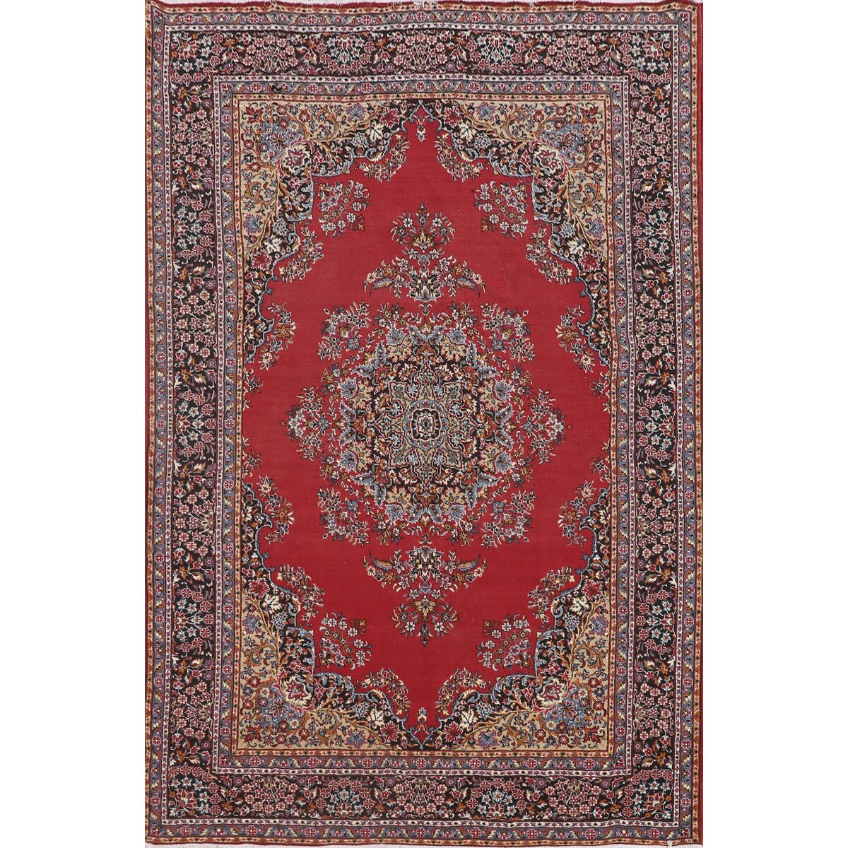 Floral Red Kashan Turkish Rug Machine Made Carpet - 6'7" x 9'7