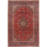 Floral Red/Navy Kashan Persian Area Rug Handmade Traditional Carpet - 6'5" x 9'10"
