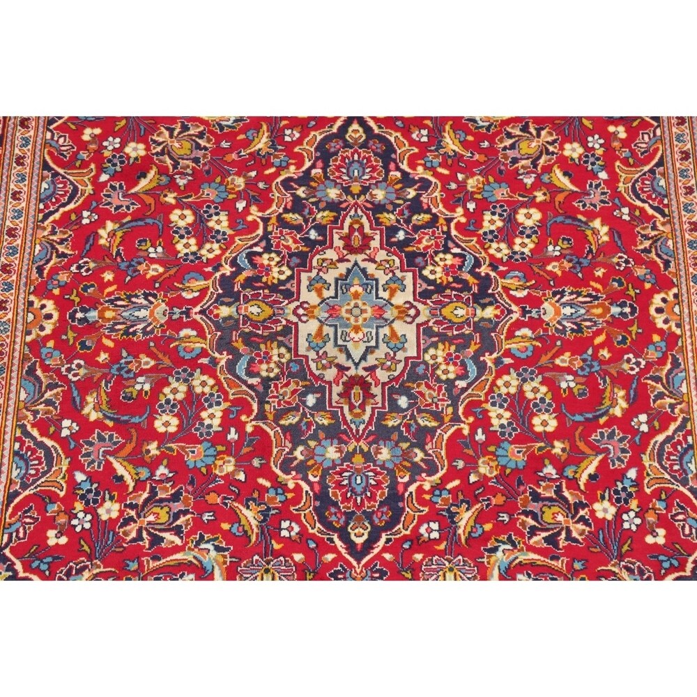 Floral Red/Navy Kashan Persian Area Rug Handmade Traditional Carpet - 6'5" x 9'10"