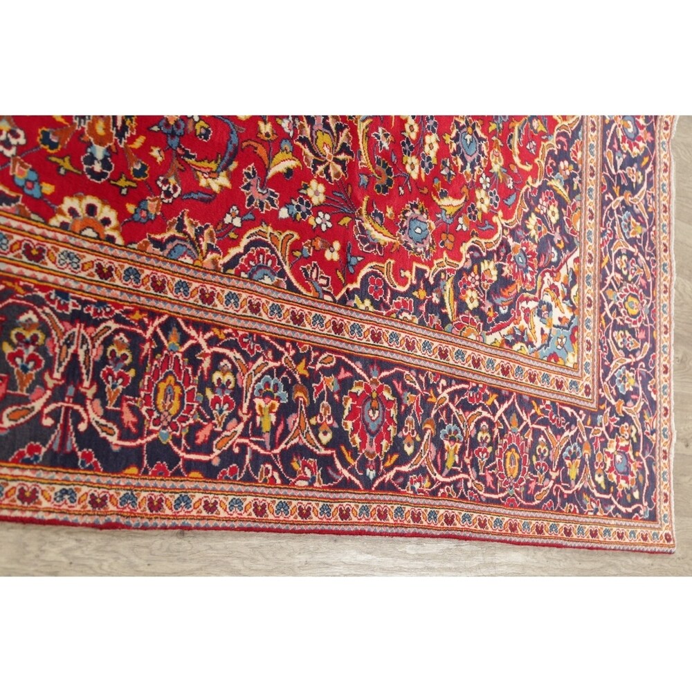 Floral Red/Navy Kashan Persian Area Rug Handmade Traditional Carpet - 6'5" x 9'10"