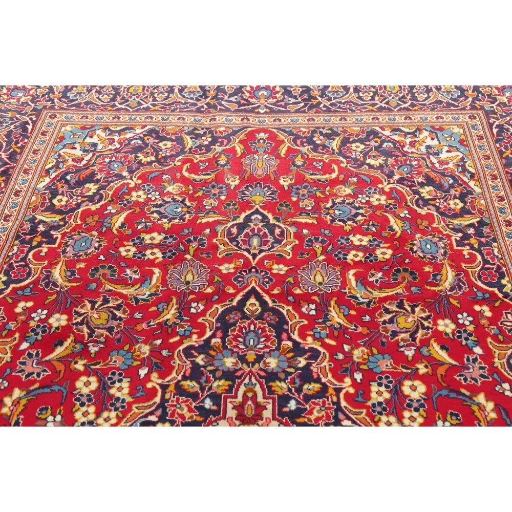 Floral Red/Navy Kashan Persian Area Rug Handmade Traditional Carpet - 6'5" x 9'10"